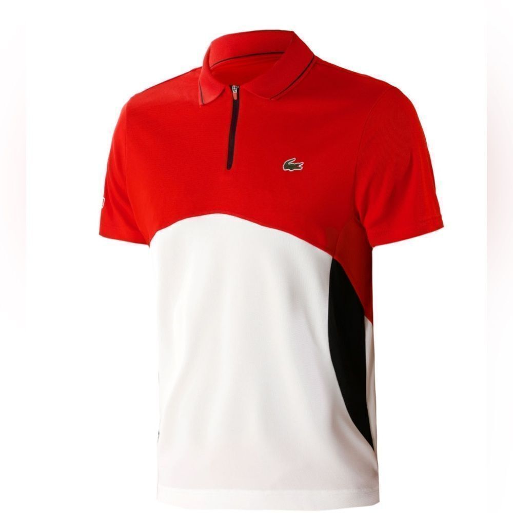 Lacoste Red White Black Contrast Zip Polo